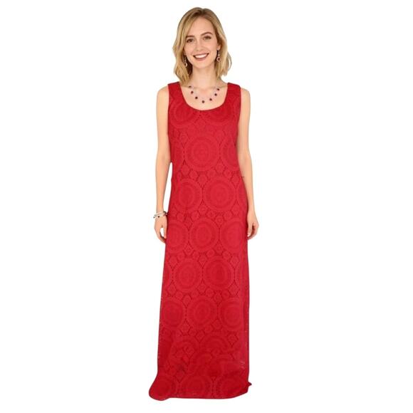 TACERA Women's Maxi Red Lace Dress XL Polyester Sleeveless Boho Christmas - Picture 1 of 5
